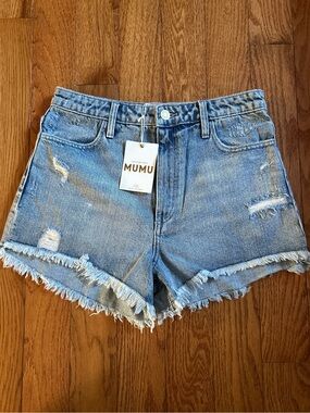 Show Me Your MuMu Light Blue Frayed Hem Denim Shorts 27 NWT